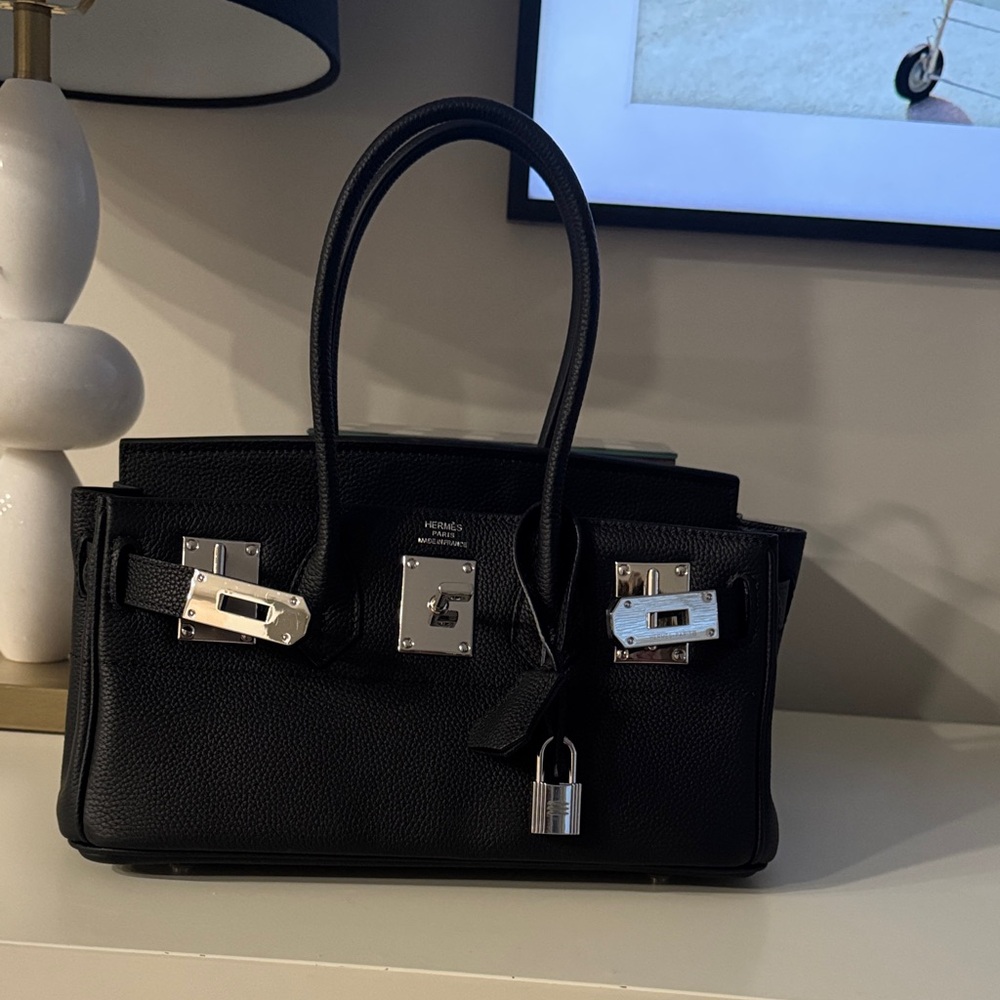 Black Leather Handbag birk shoulder size Hermes